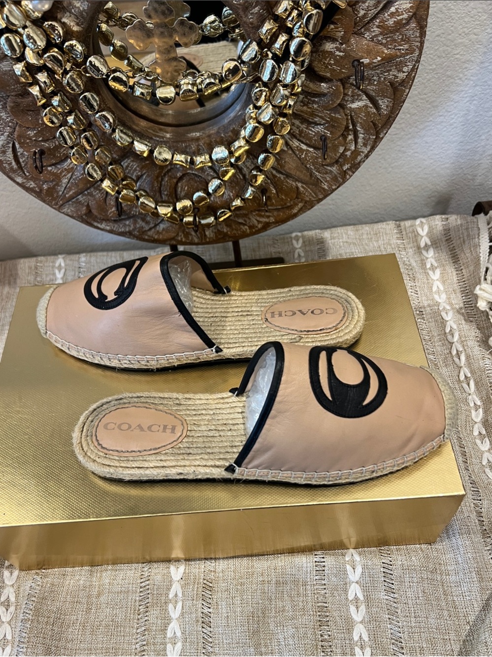 Coach Blush Pink Leather Espadrille Flats with Black Logo - Picture 5 of 8